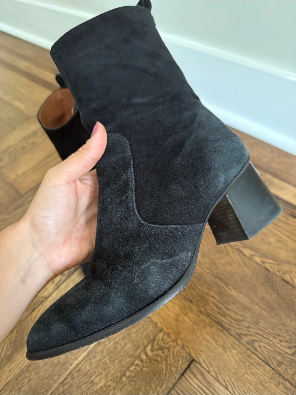 Black Suede Block Heel Ankle Boots